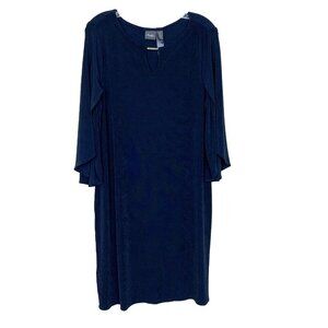 Chicos Travelers Womens 2 Large Dress Navy Blue Gold Slinky Stretchy Travel Work
